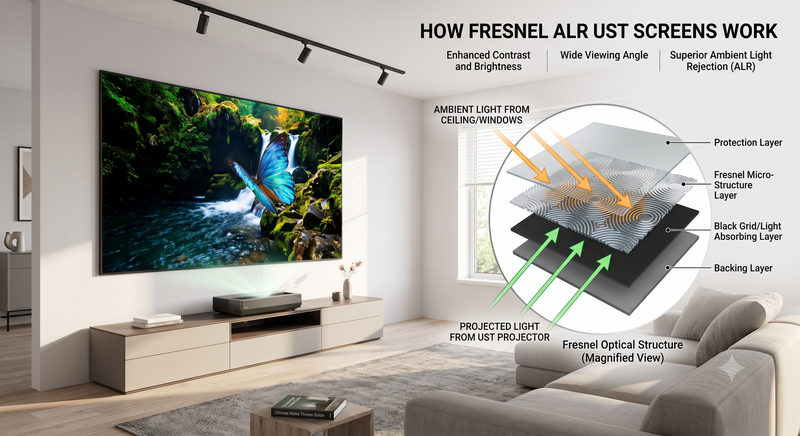 Fresnel ALR UST Projector Screen — High-Gain Laser TV projection